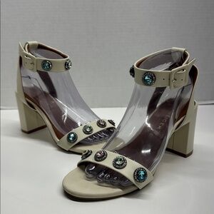 Kurt Geiger London Octavia Embellished Block High Heel Sandals Open Toe Size 8.5